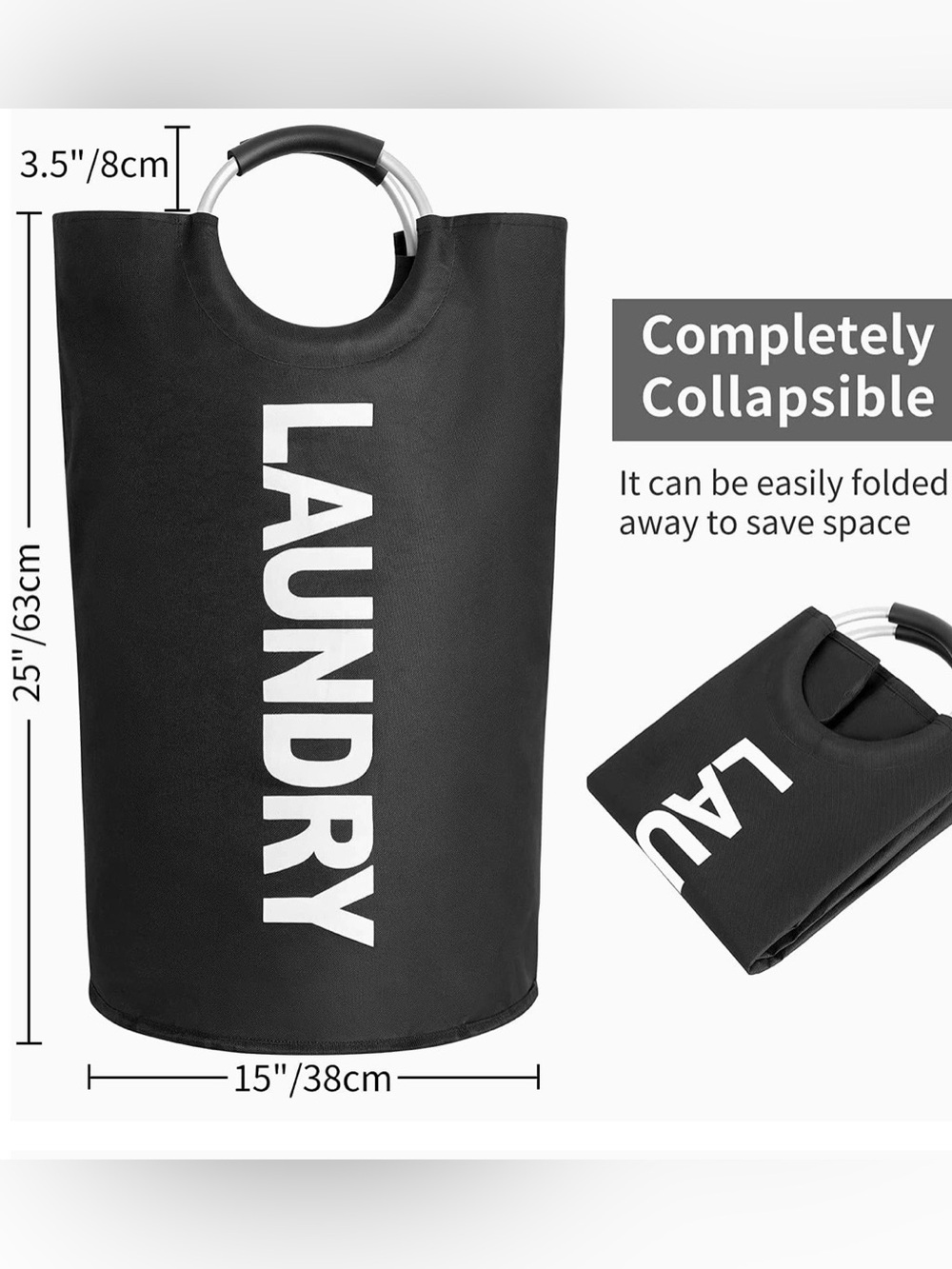 2 for $30 🆕 Collapsible Black Laundry Tote with Metal Ring Handles